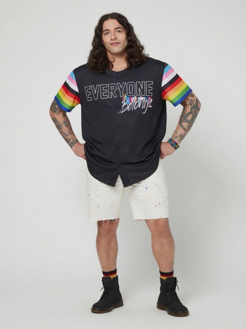 Pride "Everyone Belongs" Bling Rainbow Print Baseball Jersey - Size Large - NWT - Picture 3 of 6